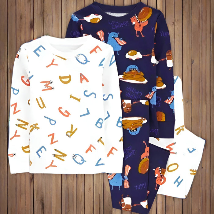 4 Piece Snug Fit Printed Pajamas Set