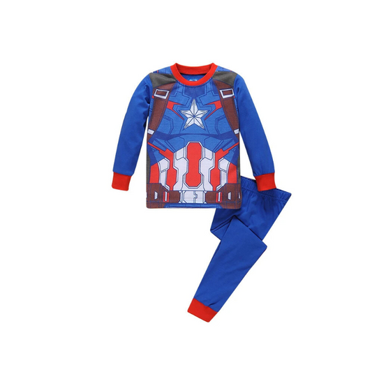 Captain America Suit Style All Over Print Long Sleeves Pajama Sets