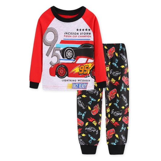 Casual Cars Themed Cartoon Print Pajama Set