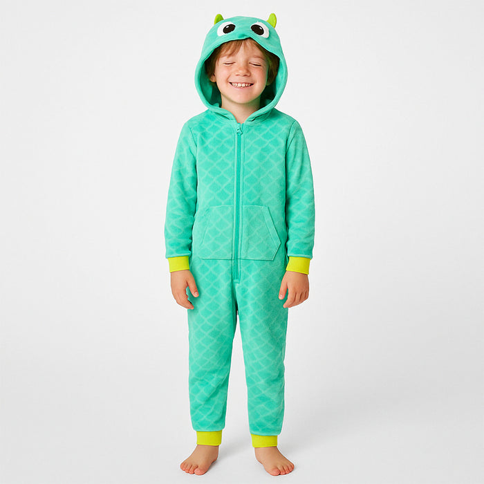One Piece Printed Long Sleeve Microfleece Hooded Union Suit