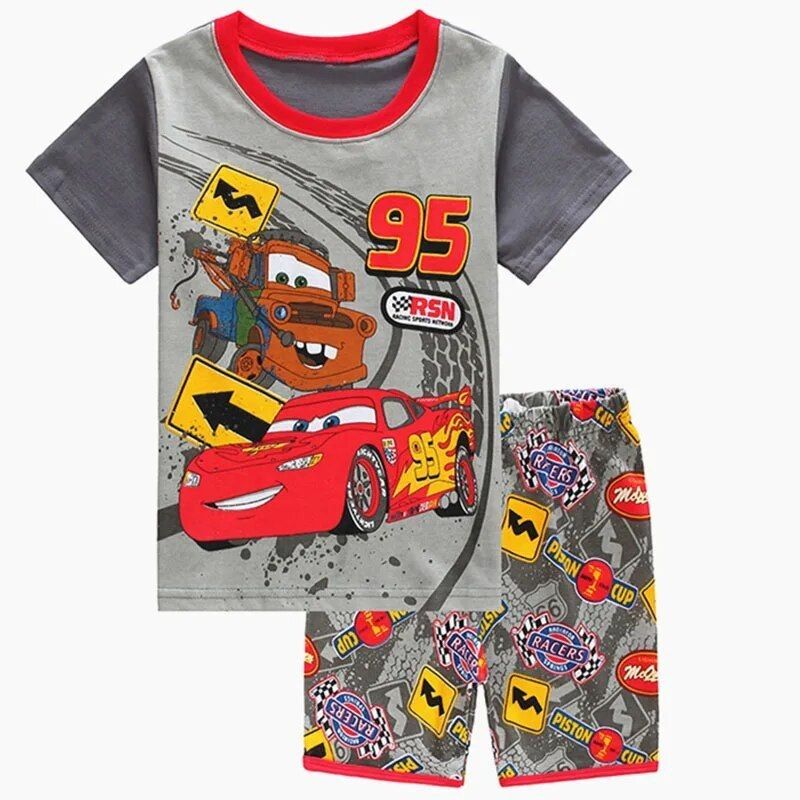 Race Ready McQueen Cartoon Car Print Shorts Set – Children Pajamas