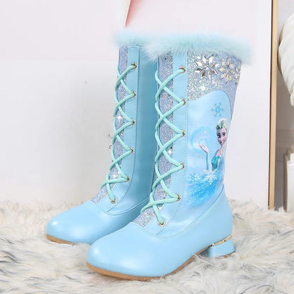 Princess Elsa Printed Laced Long Boots