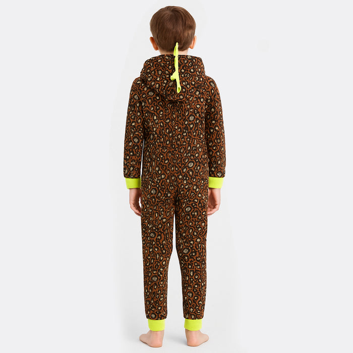 One Piece Printed Long Sleeve Microfleece Hooded Union Suit