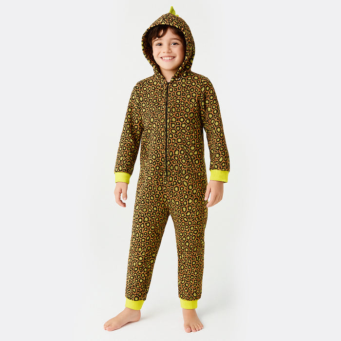 One Piece Printed Long Sleeve Microfleece Hooded Union Suit