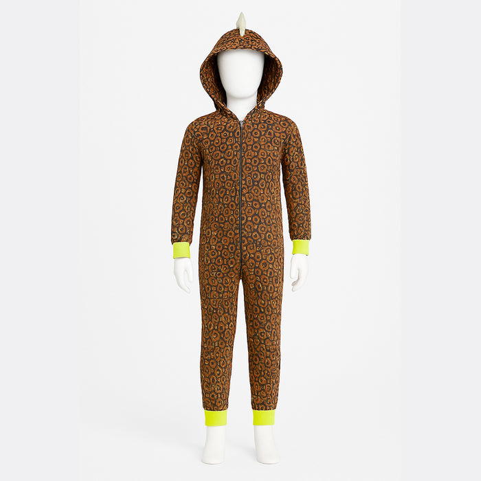 One Piece Printed Long Sleeve Microfleece Hooded Union Suit