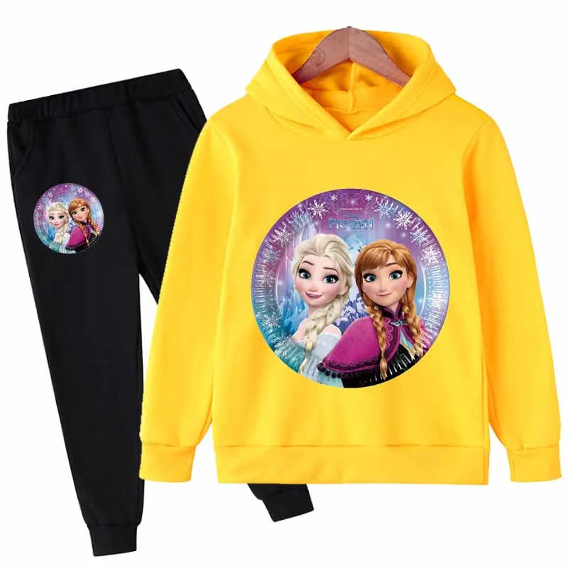 Casual Elsa And Anna Printed Hoodie And Pant Set