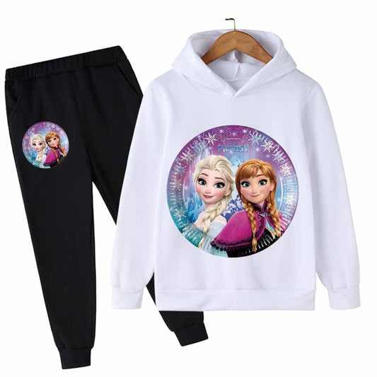 Casual Elsa And Anna Printed Hoodie And Pant Set