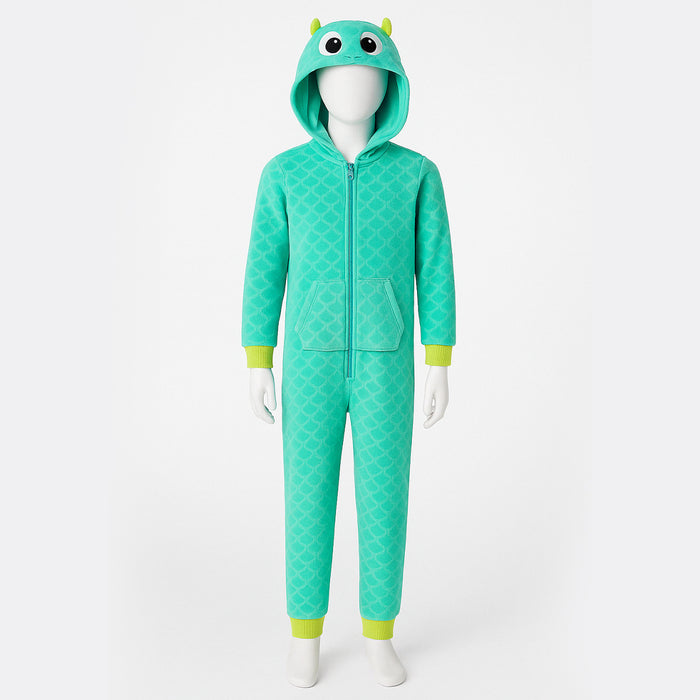 One Piece Printed Long Sleeve Microfleece Hooded Union Suit