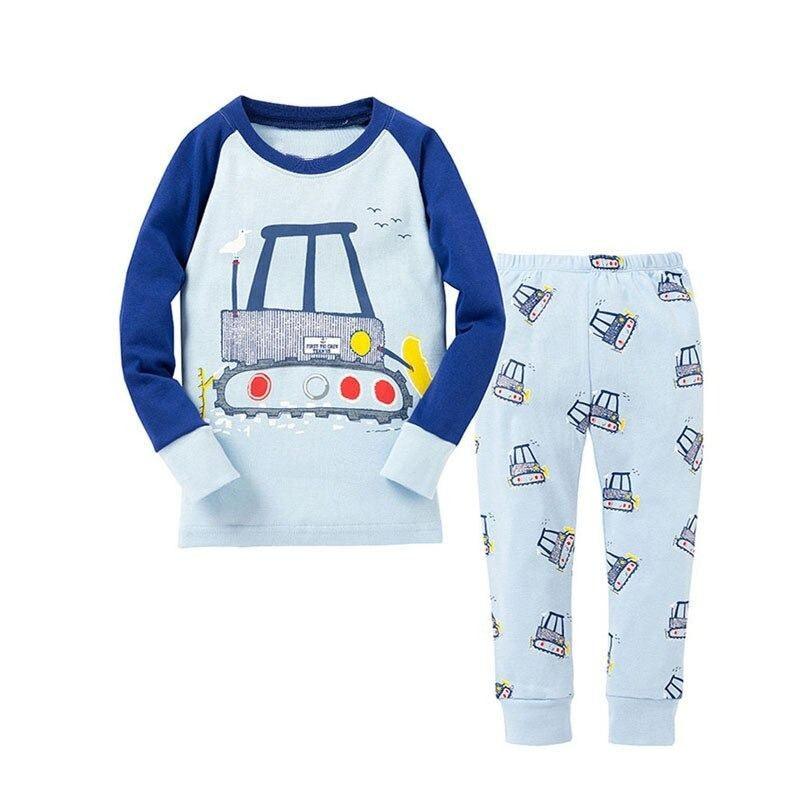 Sky-Blue Bulldozer Children Pajama Set - Children Pajamas