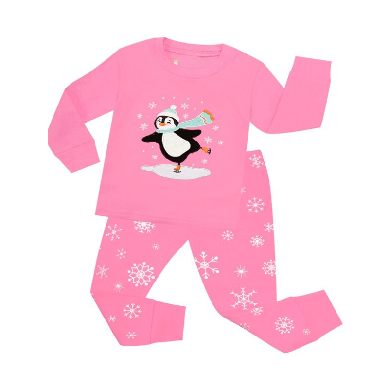 2 Pieces Full Sleeve Penguin Print Pajama Set - Children Pajamas