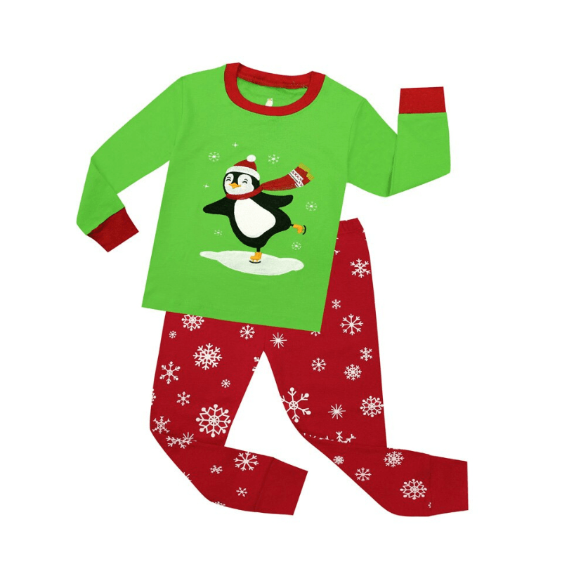 2 Pieces Full Sleeve Penguin Print Pajama Set - Children Pajamas