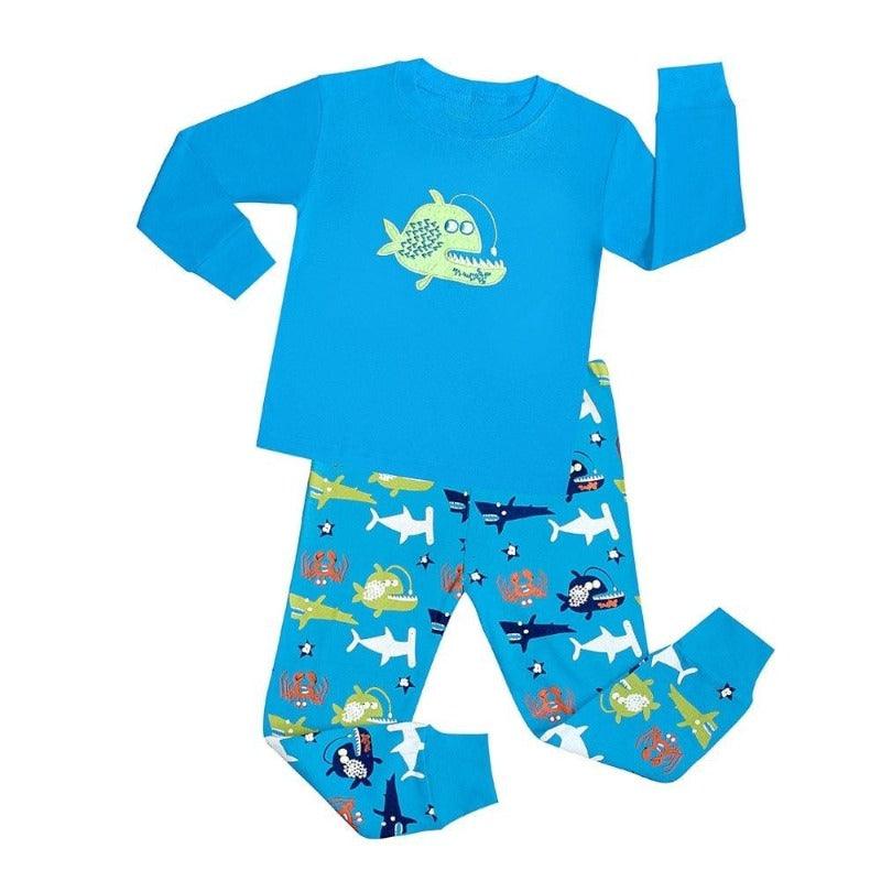 Blue Fish Printed Kids Pajama Set - Children Pajamas