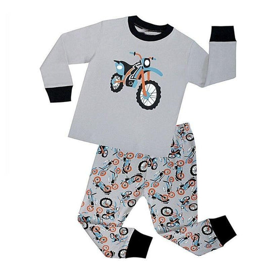 Gray Motorcycle Cotton Pajamas Kids Set - Children Pajamas