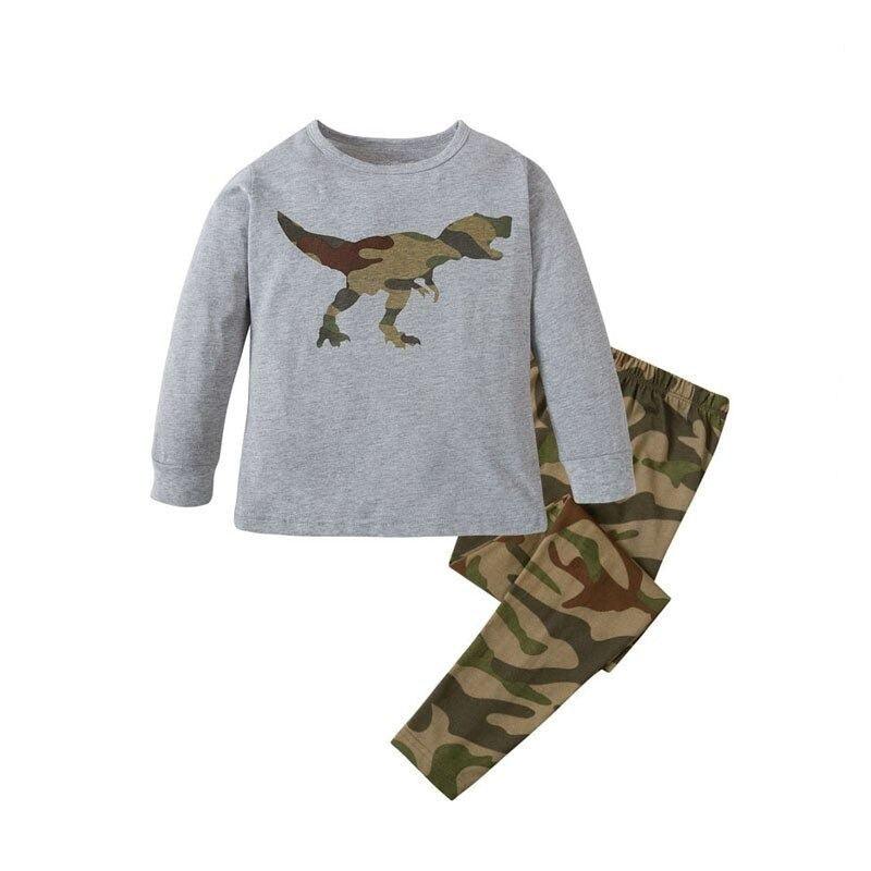 Grey Dinosaur Camo Children Pajama Set - Children Pajamas