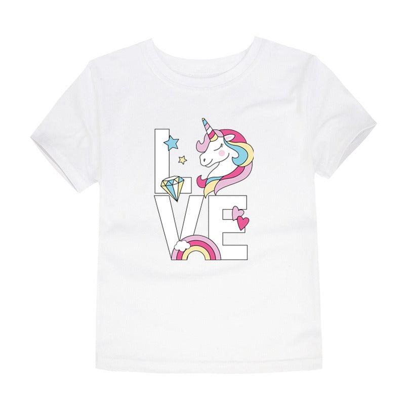White Unicorn Print T Shirt For Kids - Children Pajamas